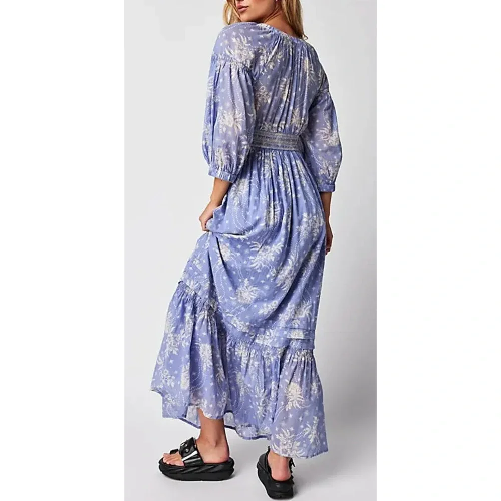 NEW FREE PEOPLE BLUE VIOLET COMBO GOLDEN HOUR MAXI DRESS SZ S